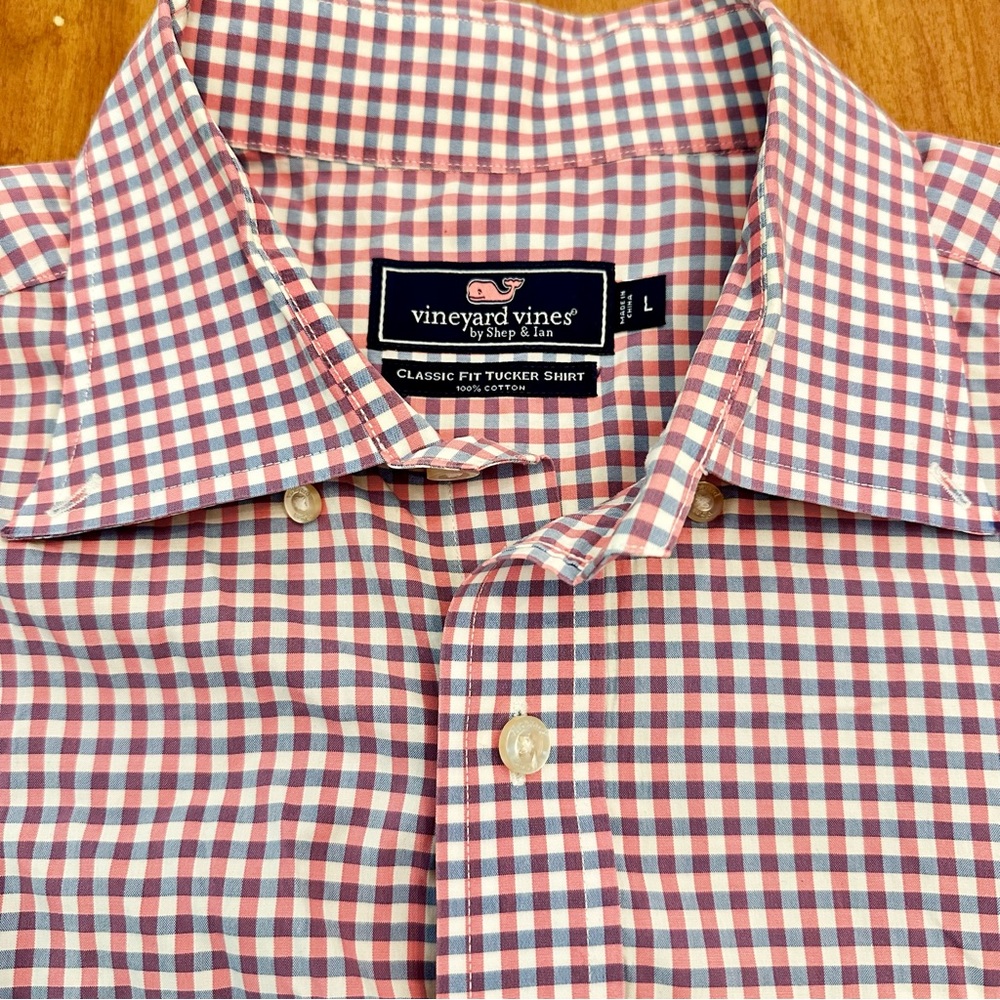 Vineyard Vines Mens Pink Blue Checkered Shirt Large Classic Tucker Preppy - Picture 2 of 5